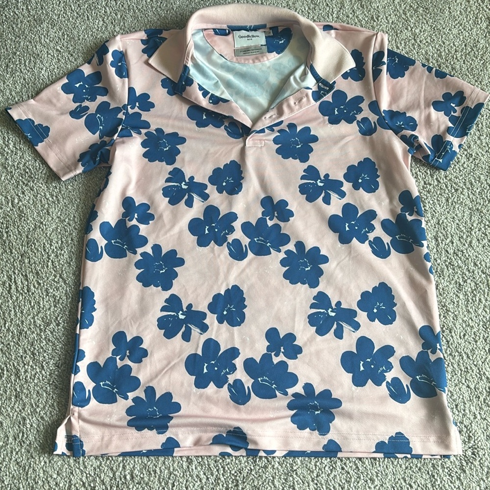 Pink polo with blue flowers - medium